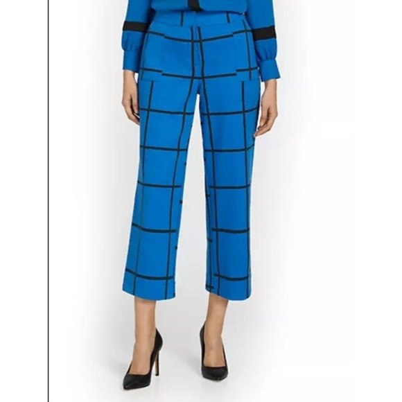 New York & Company Pants - NY&C Women's Wide Leg Capri Ponte Pant High-Waist Stretch Print Blue Size Medium